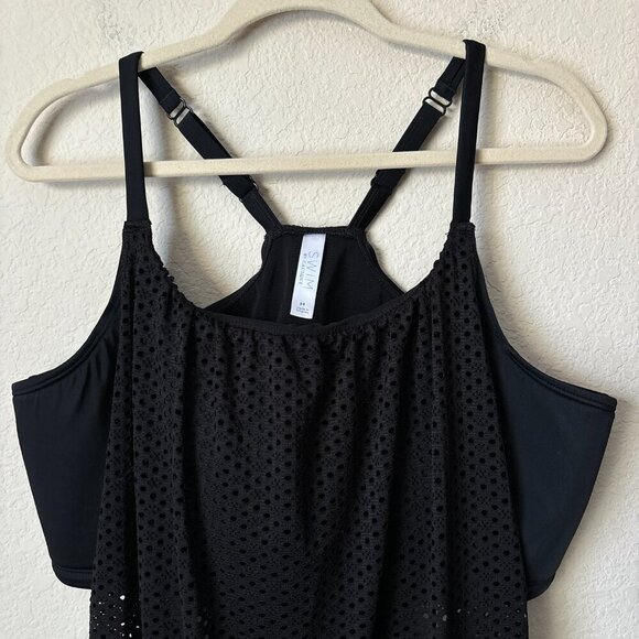 Swim by Cacique Lane Bryant 24 Tankini Swimsuit Top Black Mesh Racerback - Picture 4 of 9